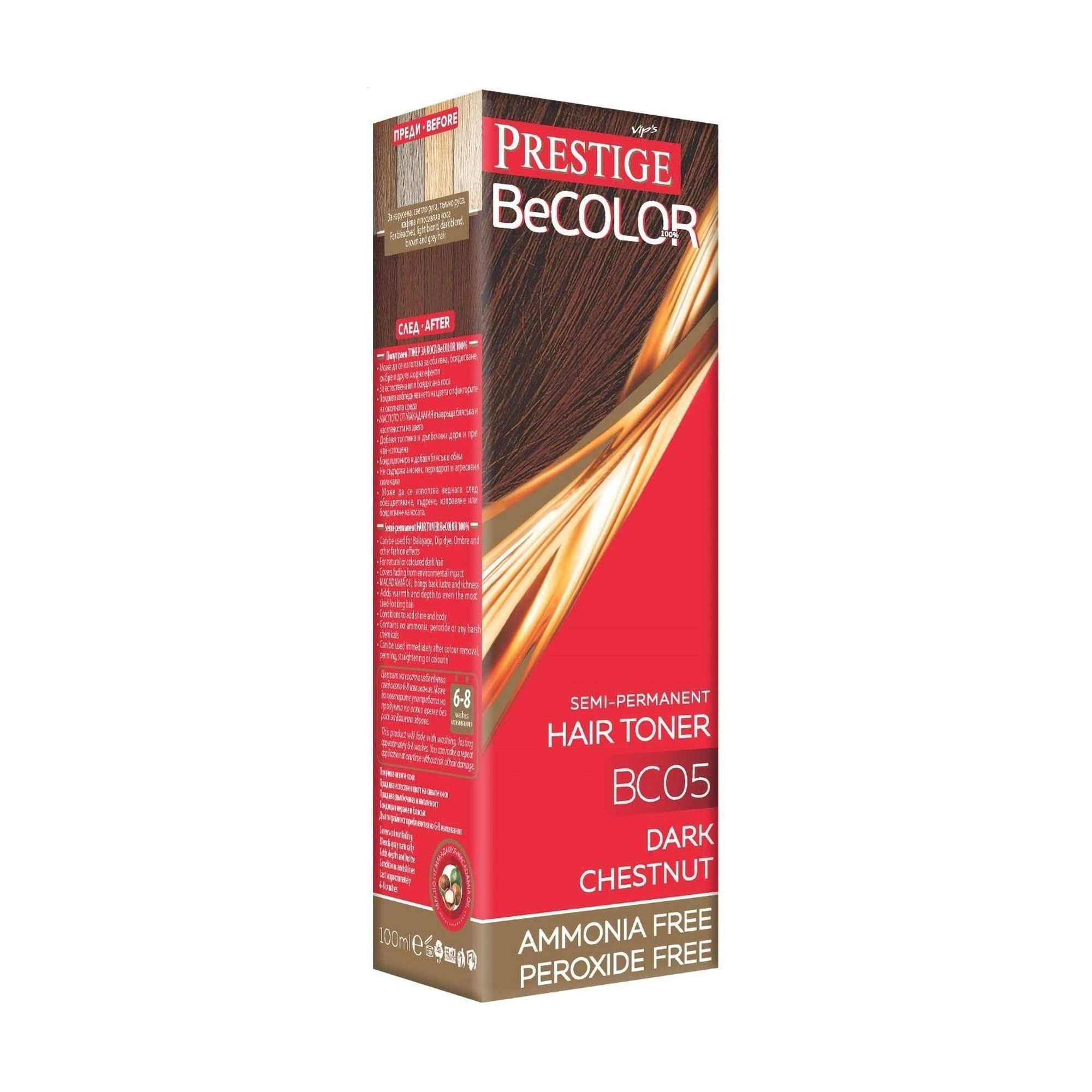 Безаміачний відтінковий бальзам для волосся Vip's Prestige BeColor Semi-Permanent Hair Toner BC05 Темний каштан, 100 мл